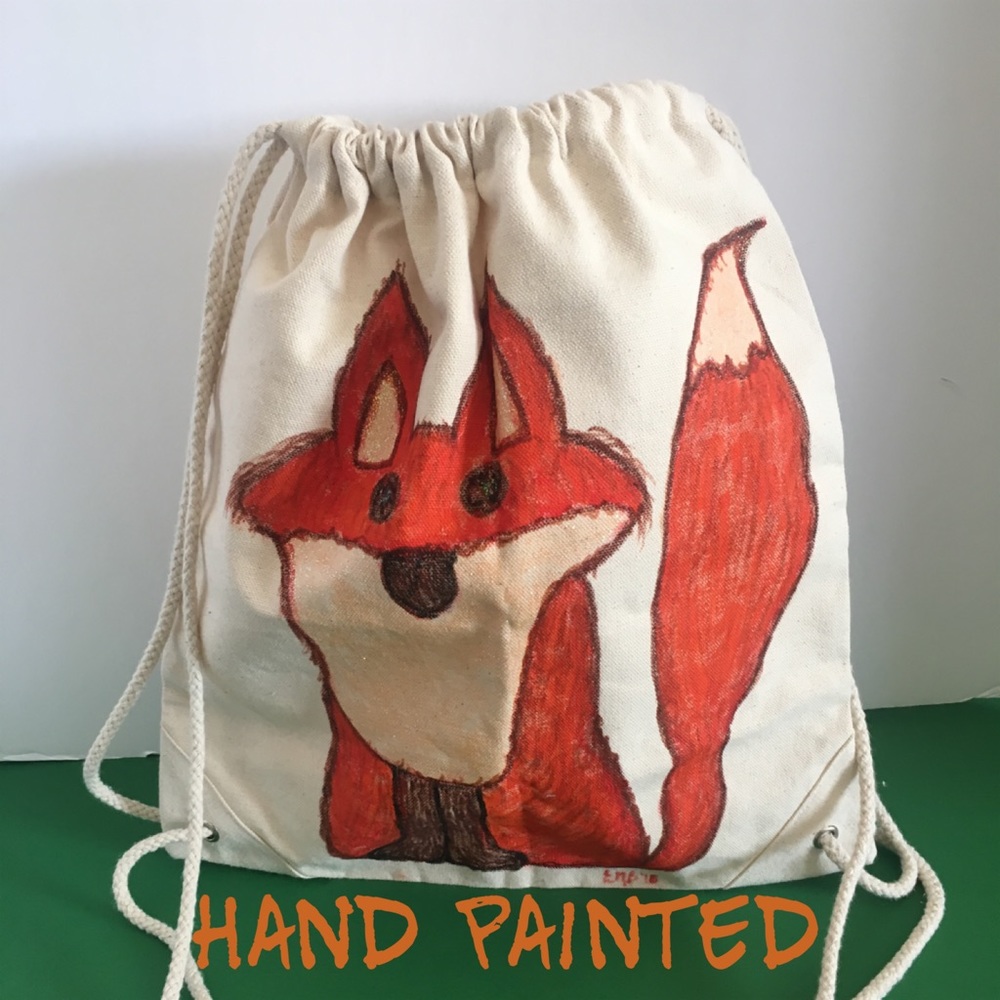 Hand painted Small canvas draw string bag